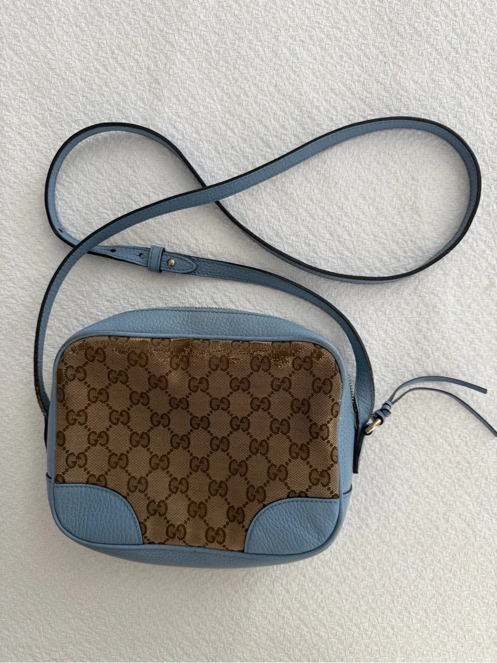 Gucci Brown GG Canvas and Light Blue Leather Crossbody Bag